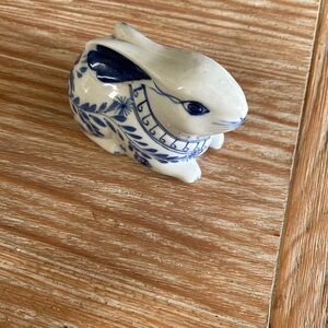 Charming Blue and White Ceramic Bunny Figurine